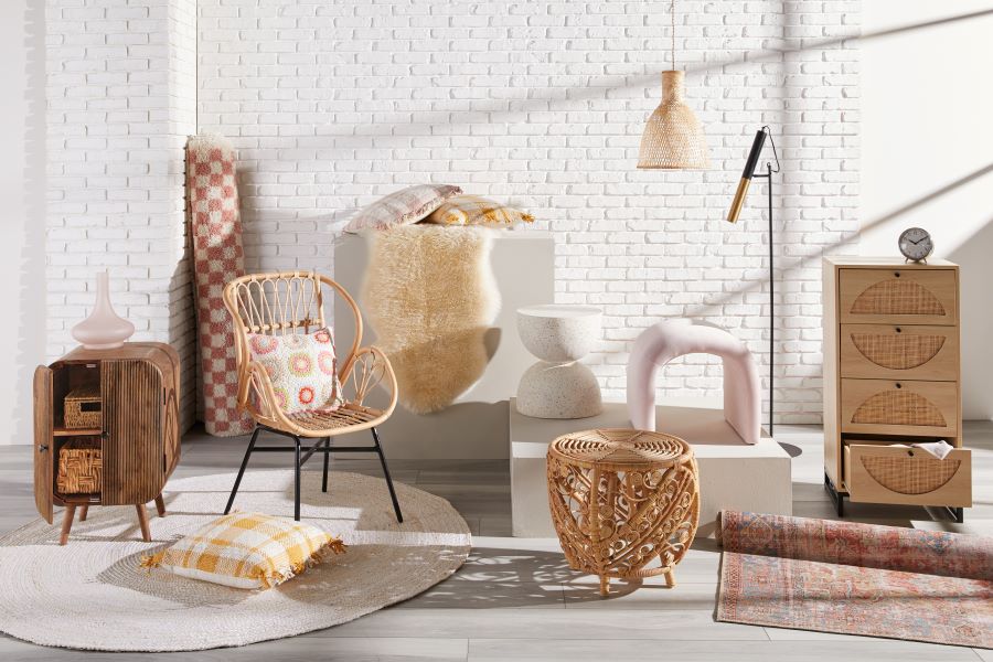 Display of chairs, furniture, and textiles