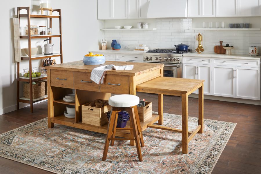 Kitchen island with storage spaces