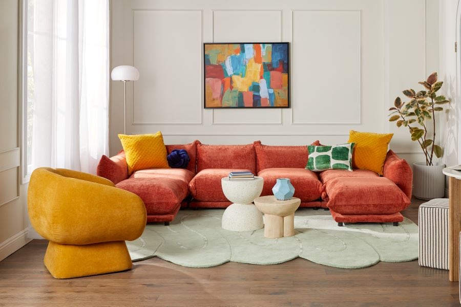 Coordinating Orange and Yellow Living Room Furniture