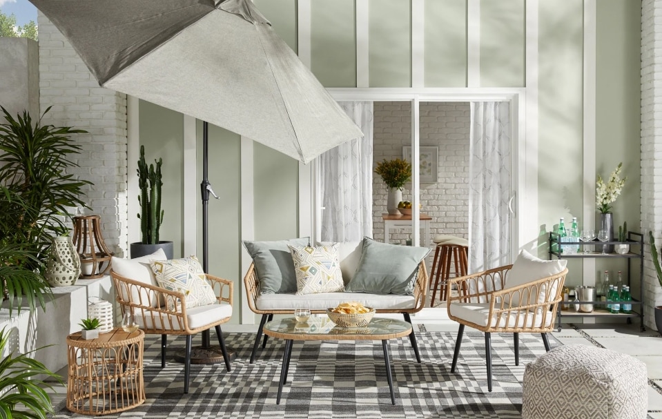 Patio with a Grey Umbrella