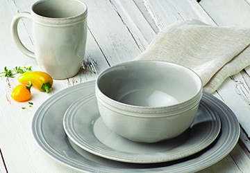 Stoneware plates, bowls, and mugs