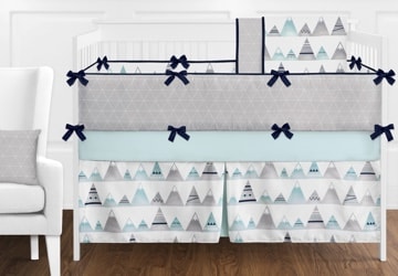 Complete set of bedding for a crib