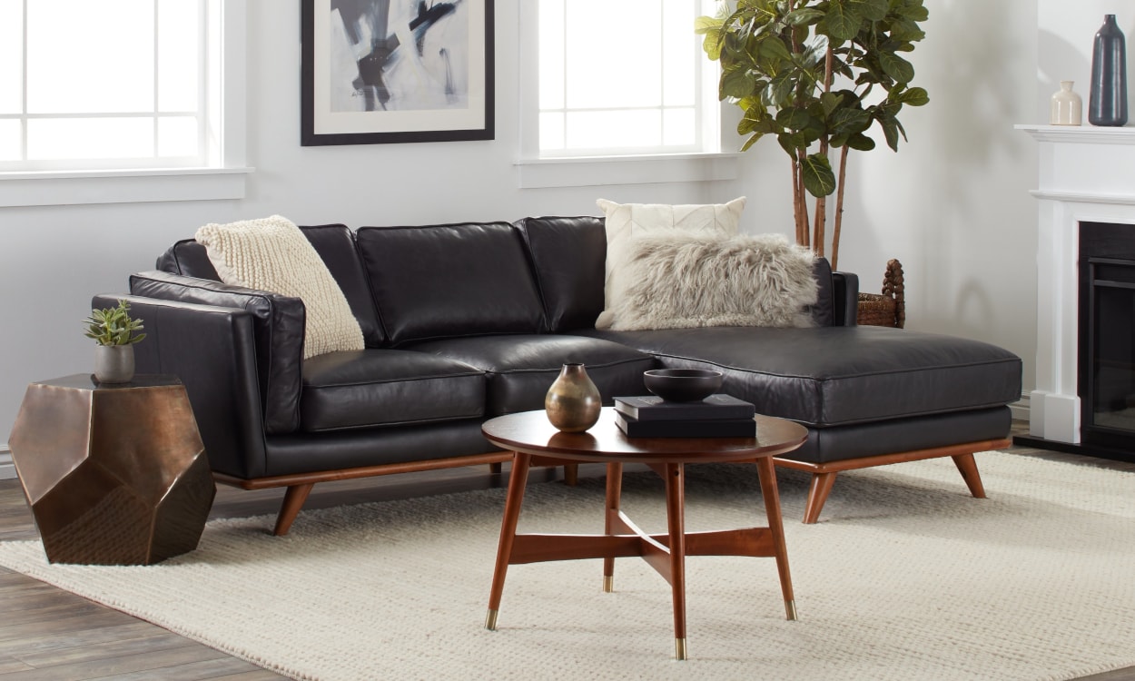 living room decor with black sofa